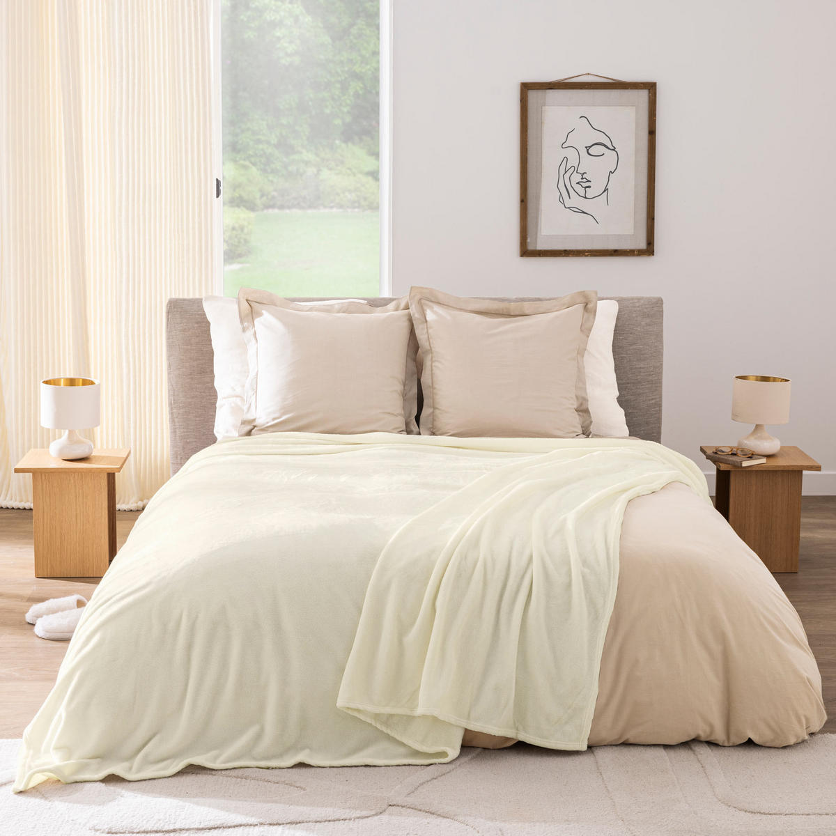 2-PERSONEN-BETTDECKE aus Flanell Flanou 240/220 cm - Beige, Textil (220/240cm) - Douceur d´intérieur