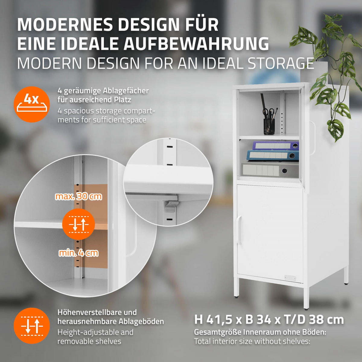 AKTENSCHRANK 40x101,5x40 cm Weiß aus Stahl mit 2 Türen - Weiß, Metall (40/101.5/40cm) - ML-DESIGN