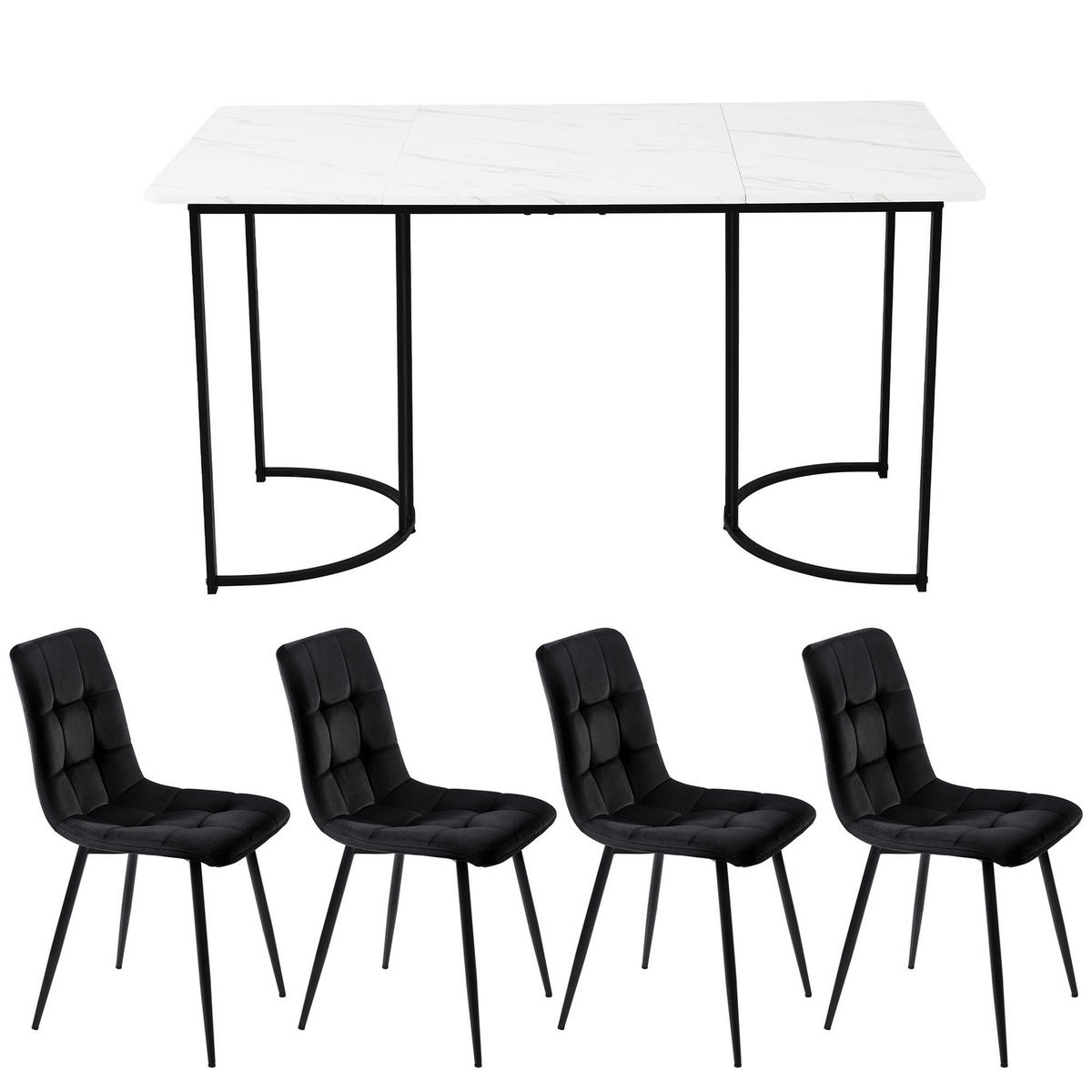 ESSGRUPPE DE-38980 140/80 cm Tisch mit 4 Stühlen Schwarz - Schwarz, Holzwerkstoff (140/75/80cm) - ComfortXL