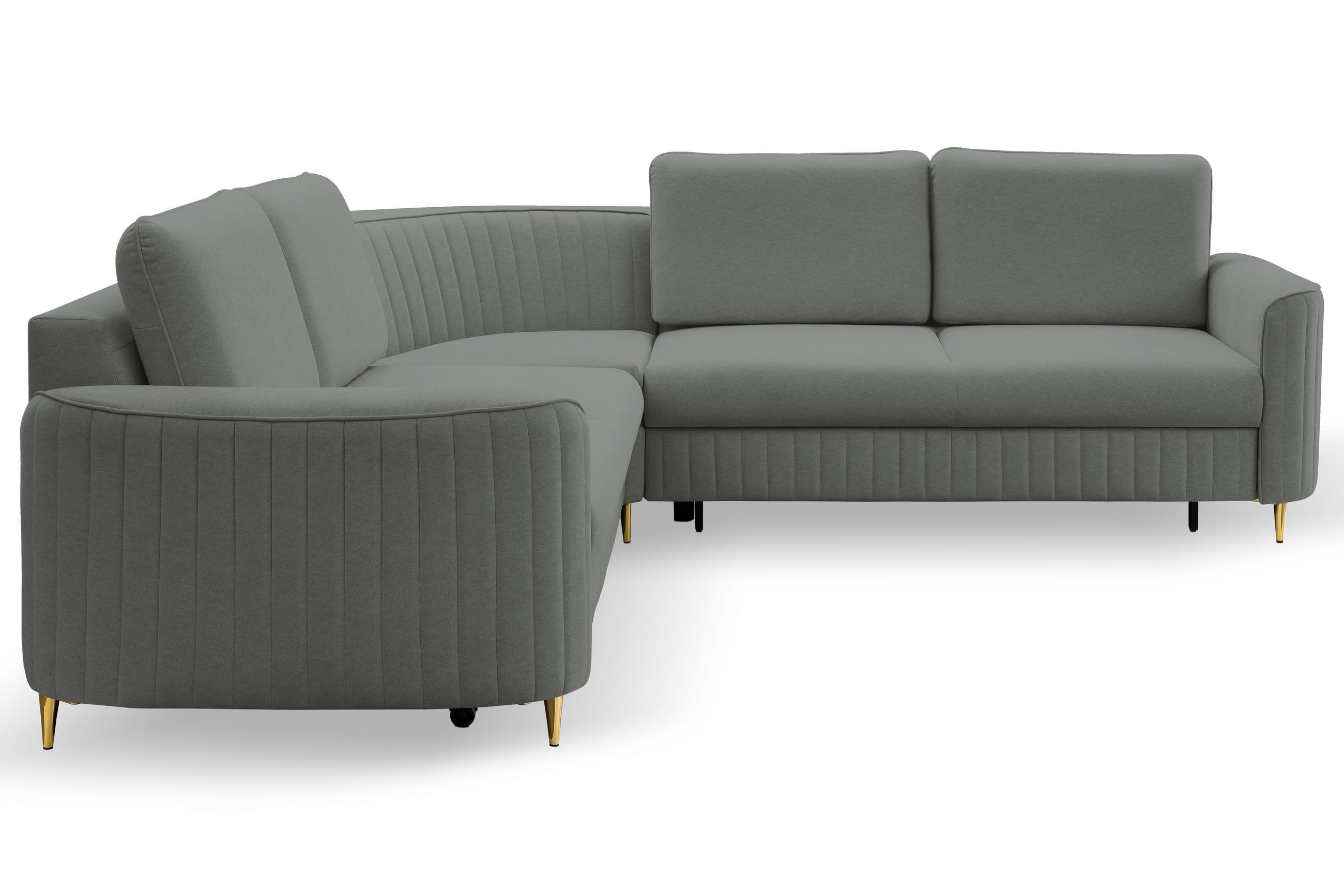 ECKSOFA LAREN, modernes Schlafsofa mit Stauraum, Plastikfüße, L-förmig, lose Rückenkissen freistehend, RECHTS 252x251x85 cm Dark grey - Dunkelgrau, Holz/Textil (252/251cm) - DomoHome