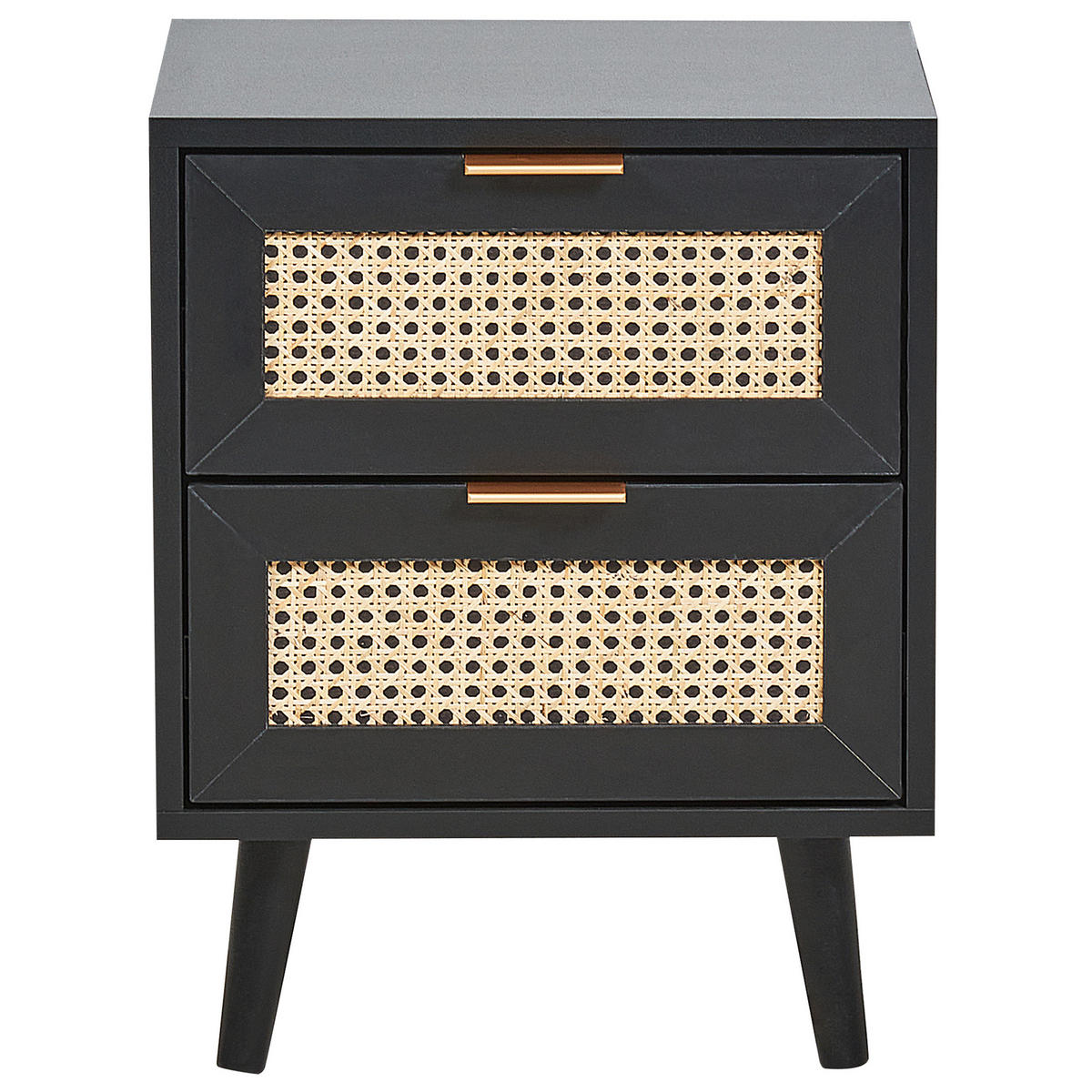 NACHTTISCH Rattan schwarz/beige 2 Schubladen 30/40/52 cm Opoco - Beige/Schwarz, Holzwerkstoff (40/52/30cm) - Beliani