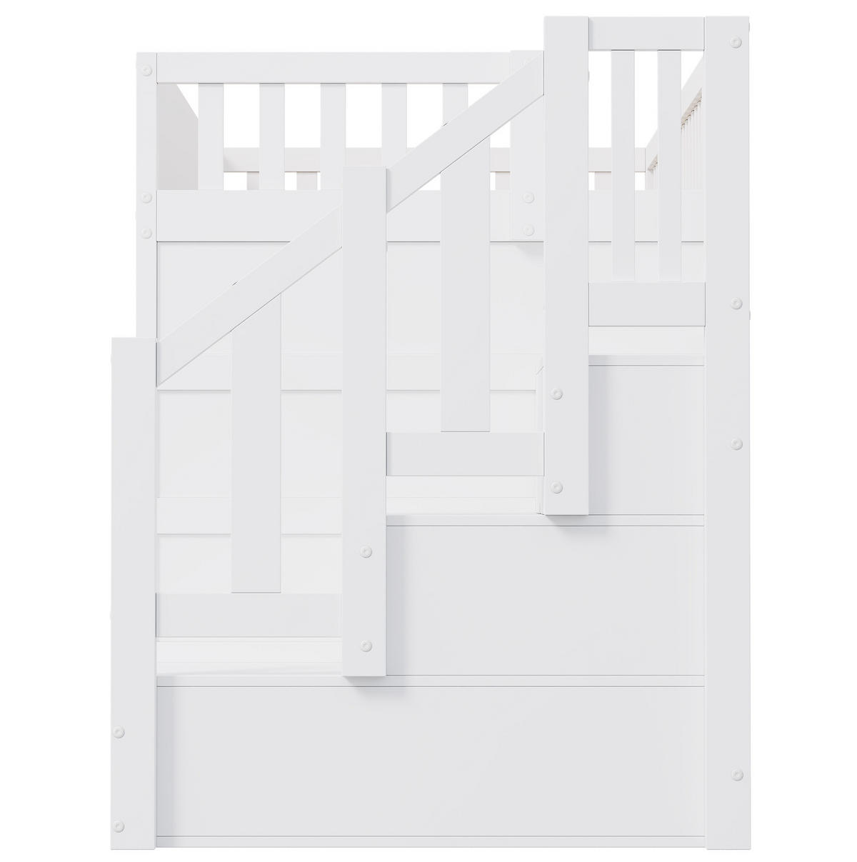 HOCHBETT aus Kiefernholz 90x200 cm Weiß mit Stauraumtreppe, Fenster und LED-Beleuchtung - Weiß, Holzwerkstoff (90/200cm) - Modfu