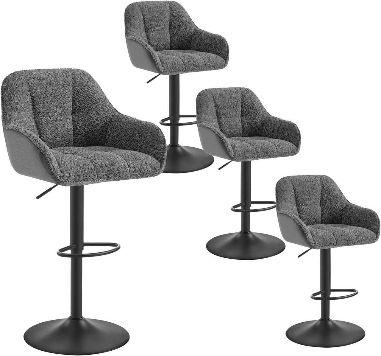 BARHOCKER 4er Set gepolstert, Chenille, Cord, Dunkelgrau - Dunkelgrau/Schwarz, Kunststoff/Textil (52/87/50cm) - Woltu