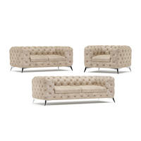 SITZGARNITUR 3+2+1 Chesterfield Quantum Beige Samt - Beige/Silberfarben, Holz/Textil (225/75/100cm) - S-Style Möbel