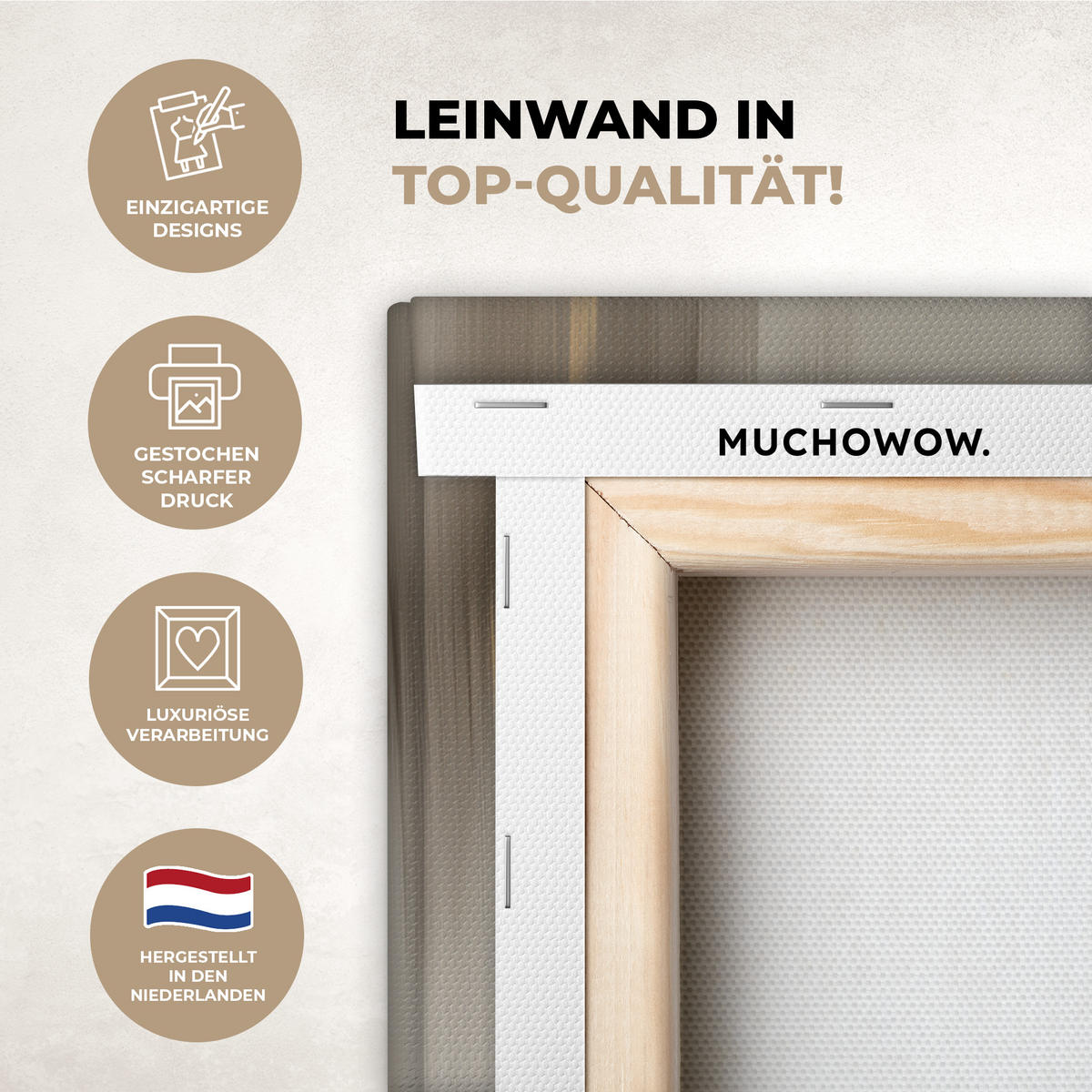 LEINWANDBILD Gemälde - Baum - Abstrakt - Blätter Wandbilder 80x60 cm - Beige, Textil (80/60cm) - MuchoWow