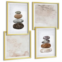 BILDER SET 4er Set - 50x50 cm & 40x60 cm Goldrahmen - Steinstapel-Boho-Malerei - Goldfarben, Kunststoff (50/50cm) - TULUP