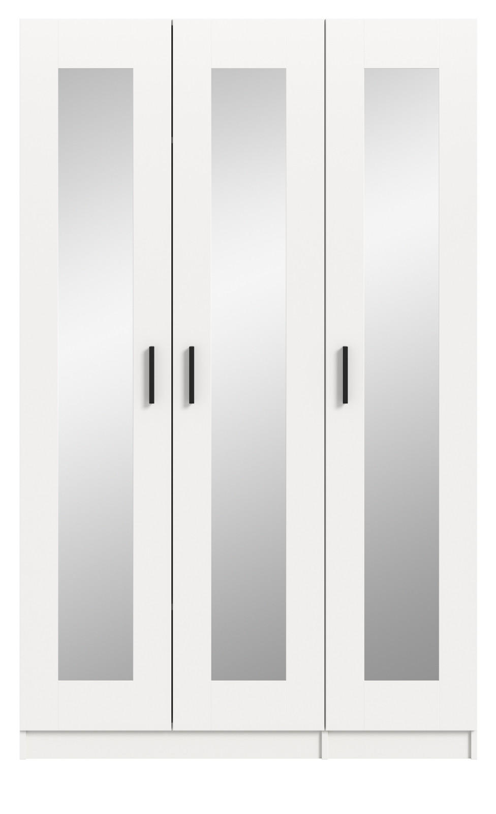 KLEIDERSCHRANK in weiß 120 x 194 cm skandinavisch, Drehtürenschrank 3-türig mit Spiegel - Schwarz/Weiß, Glas/Holzwerkstoff (120/194/56cm) - Inn.Furn