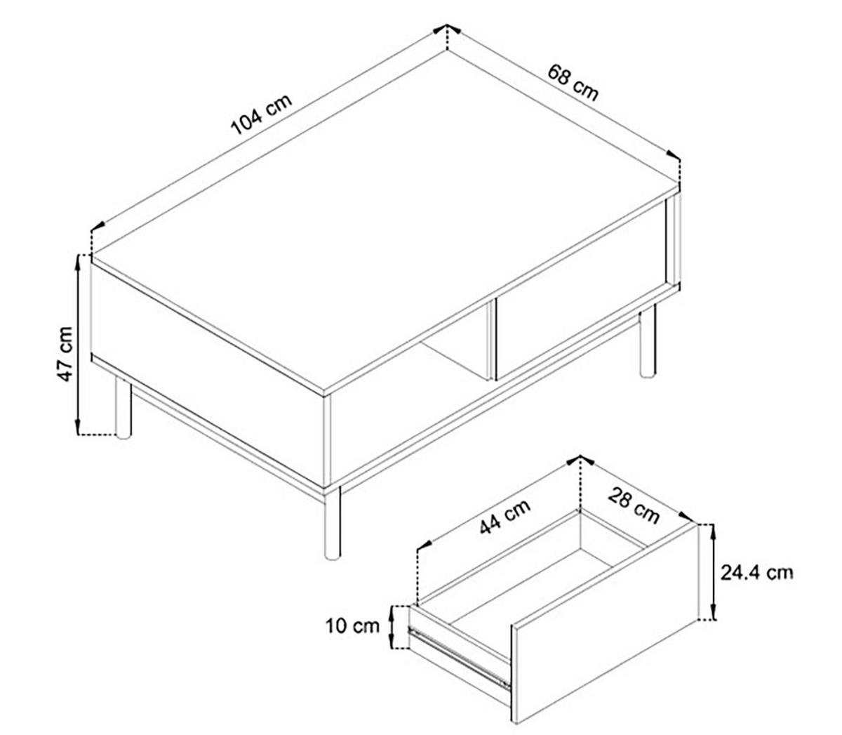 COUCHTISCH Basic Jackson Hickory / graphit 104 / 68 / 47cm - Schwarz/Braun, Holz/Holzwerkstoff (68/104/47cm) - Feldmann-Wohnen