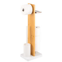 STAND-WC-GARNITUR 4in1, Bambus/Metall weiß - Weiß, Holz (23/68/18cm) - eluno