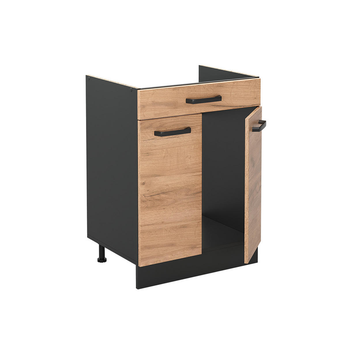 KÜCHENUNTERSCHRANK R-Line, Goldkraft Eiche/Anthrazit, 60 cm mit Schublade ohne Arbeitsplatte - Honigeiche/Anthrazit, Holzwerkstoff (60/81.6/46cm) - Vicco