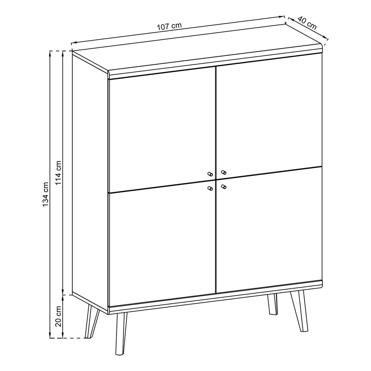HIGHBOARD PRIMARIO 107/134/40 cm mit 4 Türen Eichefarben - Eichefarben/Weiß, Holzwerkstoff (107/134/40cm) - MASSENO
