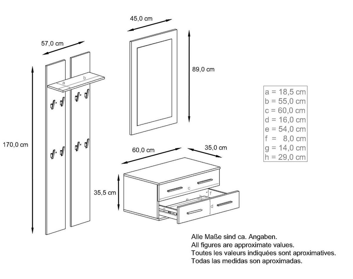 GARDEROBE Kioto Front in Weiß Hochglanz - Weiß Hochglanz, Holzwerkstoff (170/200/35cm) - Vladon