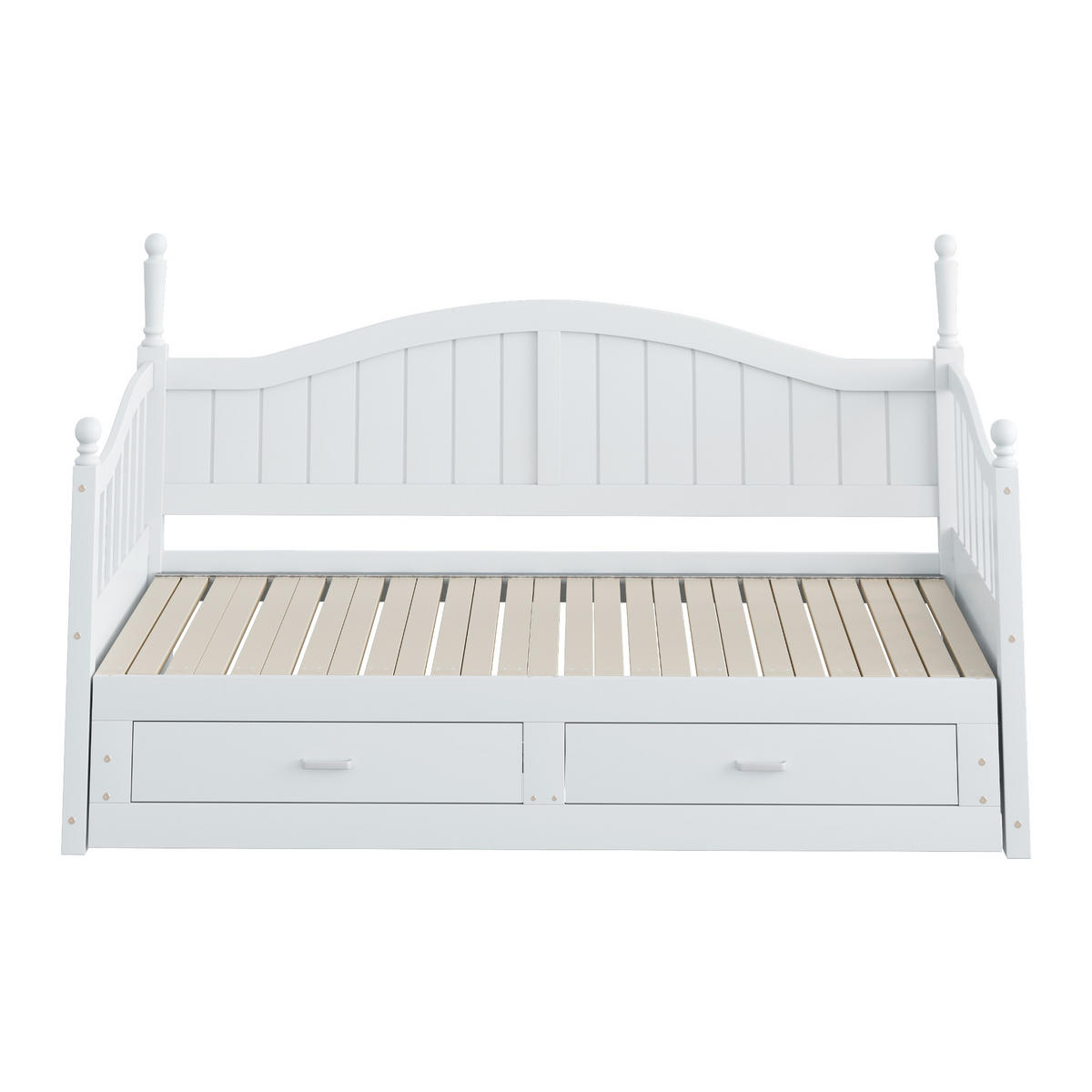 BETT Ausziehbares Schlafsofa 90/190 cm Weiß aus Massivholz mit Schubladen und Lattenrost - Weiß, Holzwerkstoff (90/190cm) - OKWISH