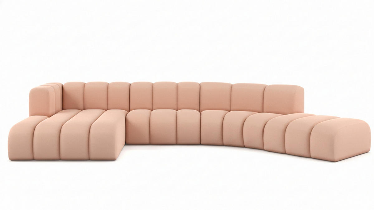 ECKSOFA L-Form GRAND Round, Stoff Salvador, Rosa, Links - Pink, Holz (445/179cm) - Kaiser Möbel