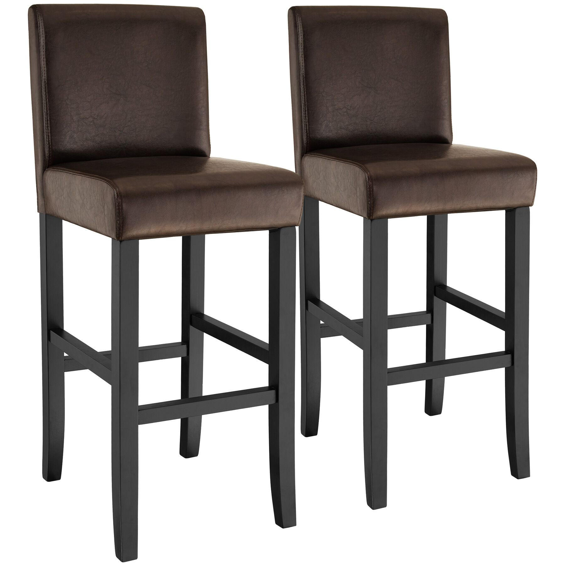 BARHOCKER 2er Set Kunstleder, Sitzhöhe 76 cm,antikbraun - Braun, Holz (40/107/41cm) - tectake