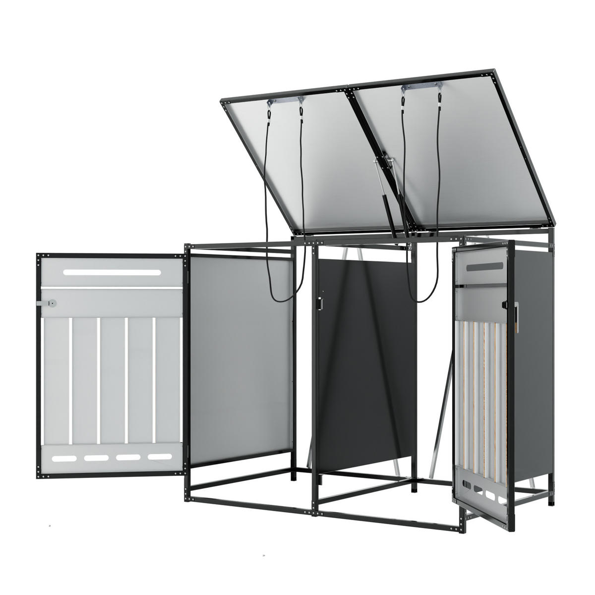 MÜLLTONNENBOX mit Hydraulischem Deckel Doppelkammer Metall Abschließbar Holzoptik - Grau, Metall (131/110/79cm) - PARAFTA HOME