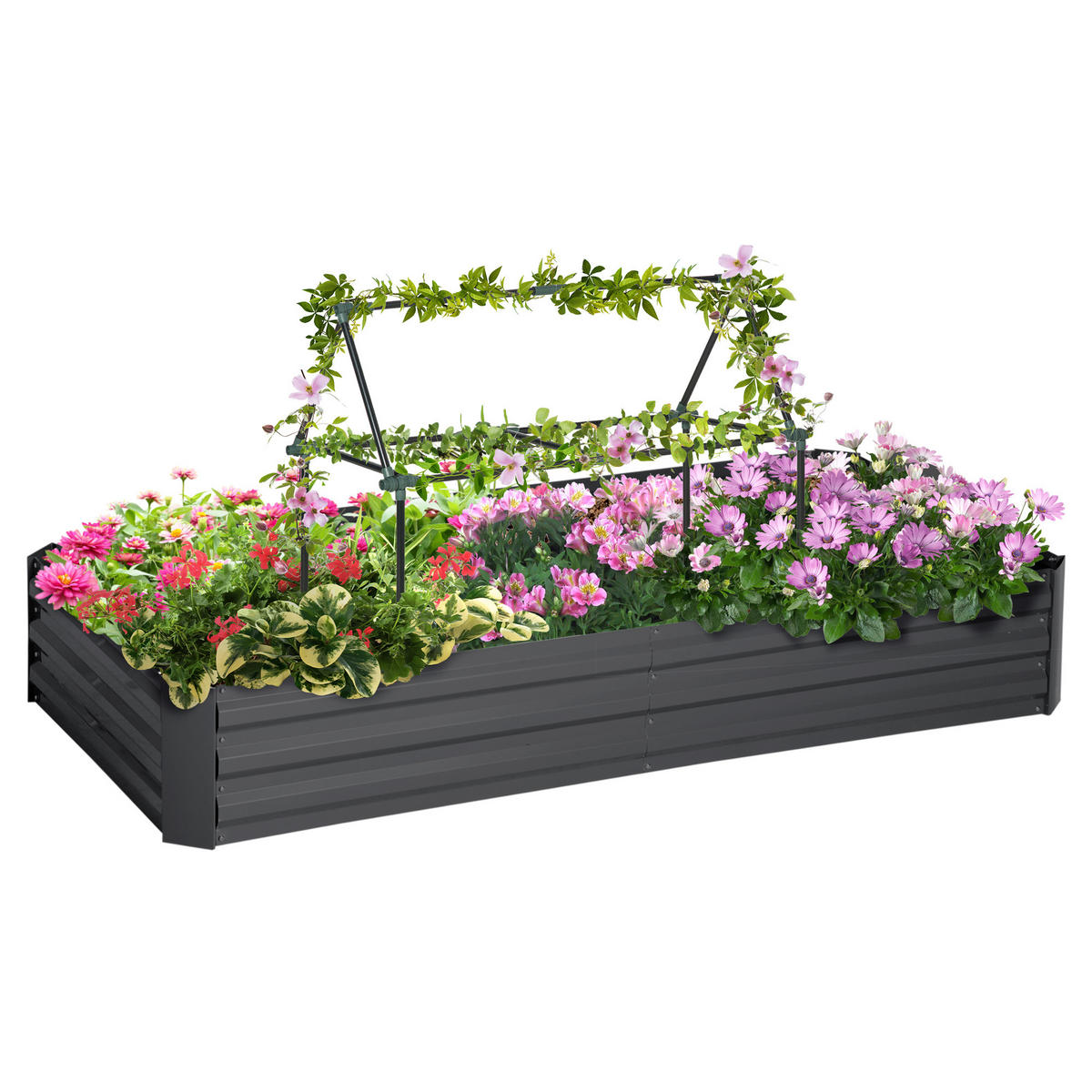 HOCHBEET DE-12116 mit Rankhilfe 180/90/29,5 cm Anthrazit - Dunkelgrau, Metall (180/29.5/90cm) - ComfortXL