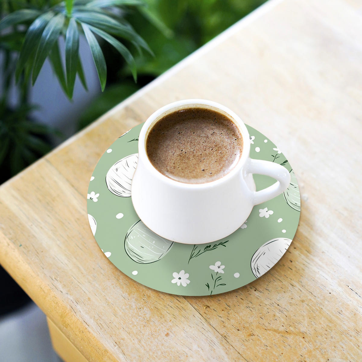 GLASUNTERSETZER Grün - Eier - Muster 10x10 cm - Hellgrün, Naturmaterialien (10/0.2cm) - MuchoWow