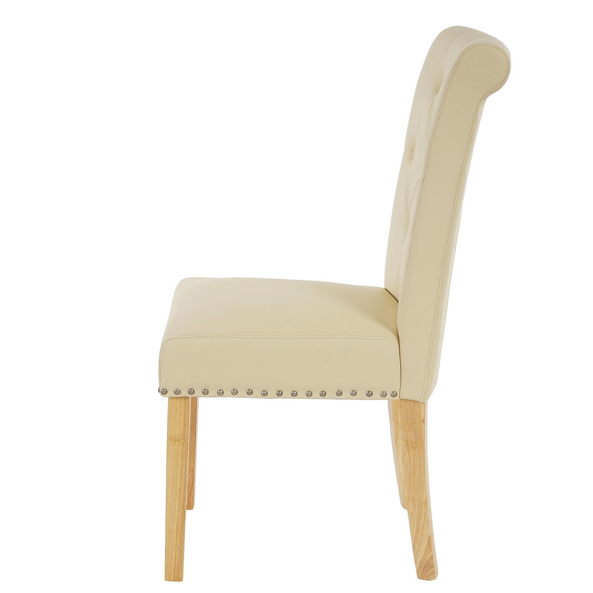 ESSZIMMERSTUHL 2er-Set gepolstert 98x47x62cm Sitzhöhe 42cm Nieten Kunstleder helle Beine Creme - Beige, Kunststoff (47/98/62cm) - CHEFGASTRO