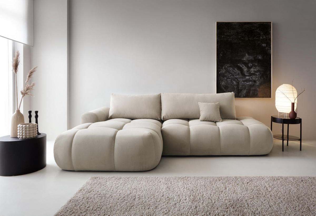 ECKSOFA Ombo Graubeige Velours 280 cm - Greige/Schwarz, Kunststoff/Textil (284/167cm) - Selsey