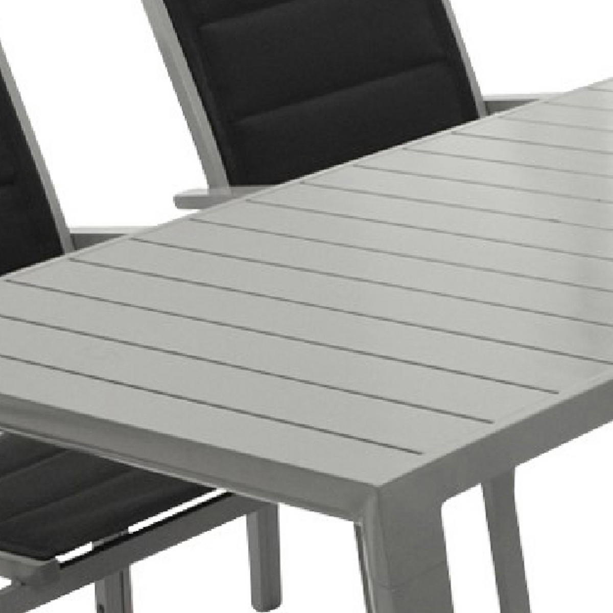 GARTEN-GARNITUR Ashford - 5-teilige Garten-Essgruppe (4x Sessel Aluminium silbergrau + Textilgewebe gepolstert schwarz Ausziehtisch - Grau, Metall - TPFGarden