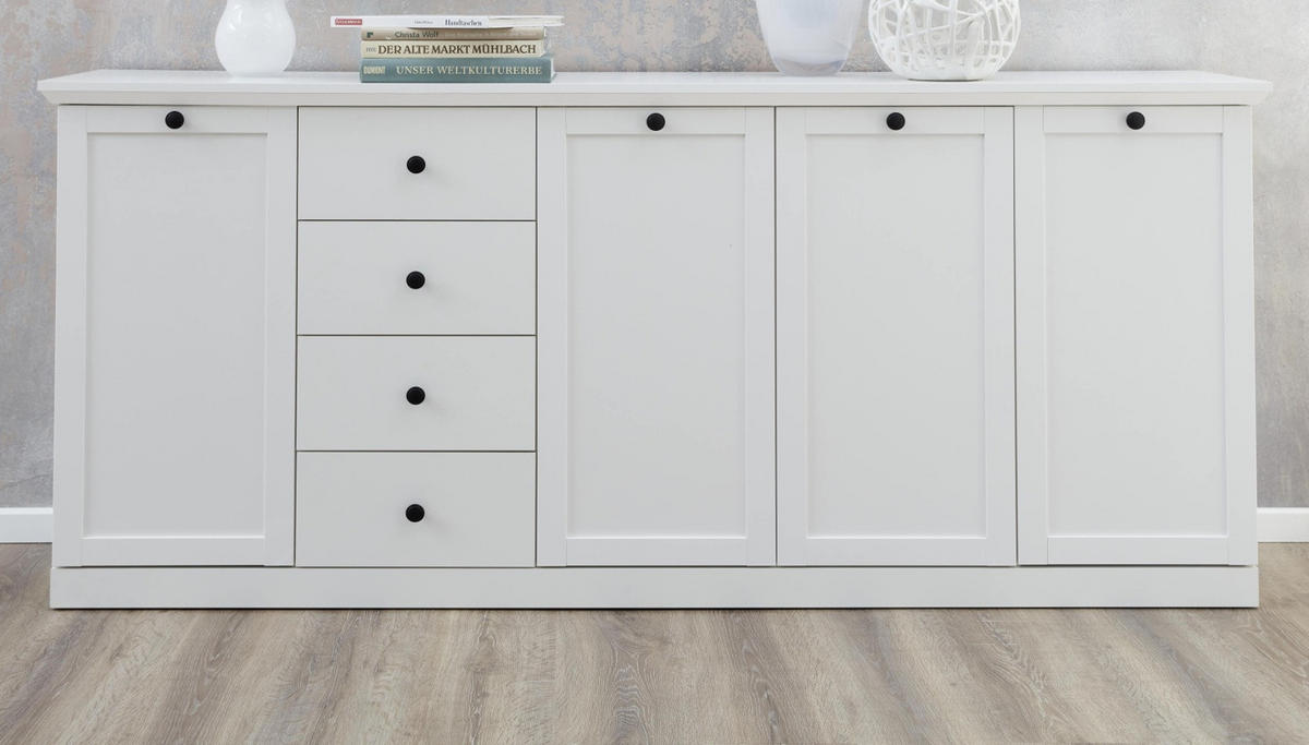 SIDEBOARD weiß, 195 x 88 cm Kommode im Landhausstil - Silberfarben/Weiß, Holzwerkstoff/Metall (195/88/41cm) - Top.Furn