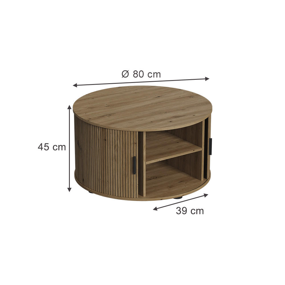 COUCHTISCH Selva Eiche 80 x 80 cm mit Schiebtür - Eichefarben, Holzwerkstoff (80/80/45cm) - Vicco