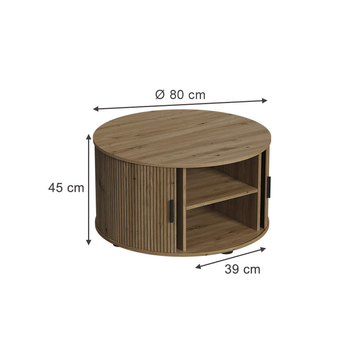 COUCHTISCH Selva Eiche 80 x 80 cm mit Schiebtür - Eichefarben, Holzwerkstoff (80/80/45cm) - Vicco