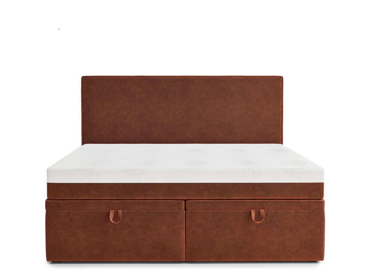 BOXBETT 200/200 cm Tegal, in Kupferfarbe, Matratze, gepolstertes Kopfteil, Bettkasten, H3 = fest - Schwarz/Kupferfarben, Holz/Holzwerkstoff (200/200cm) - Maison de Reve
