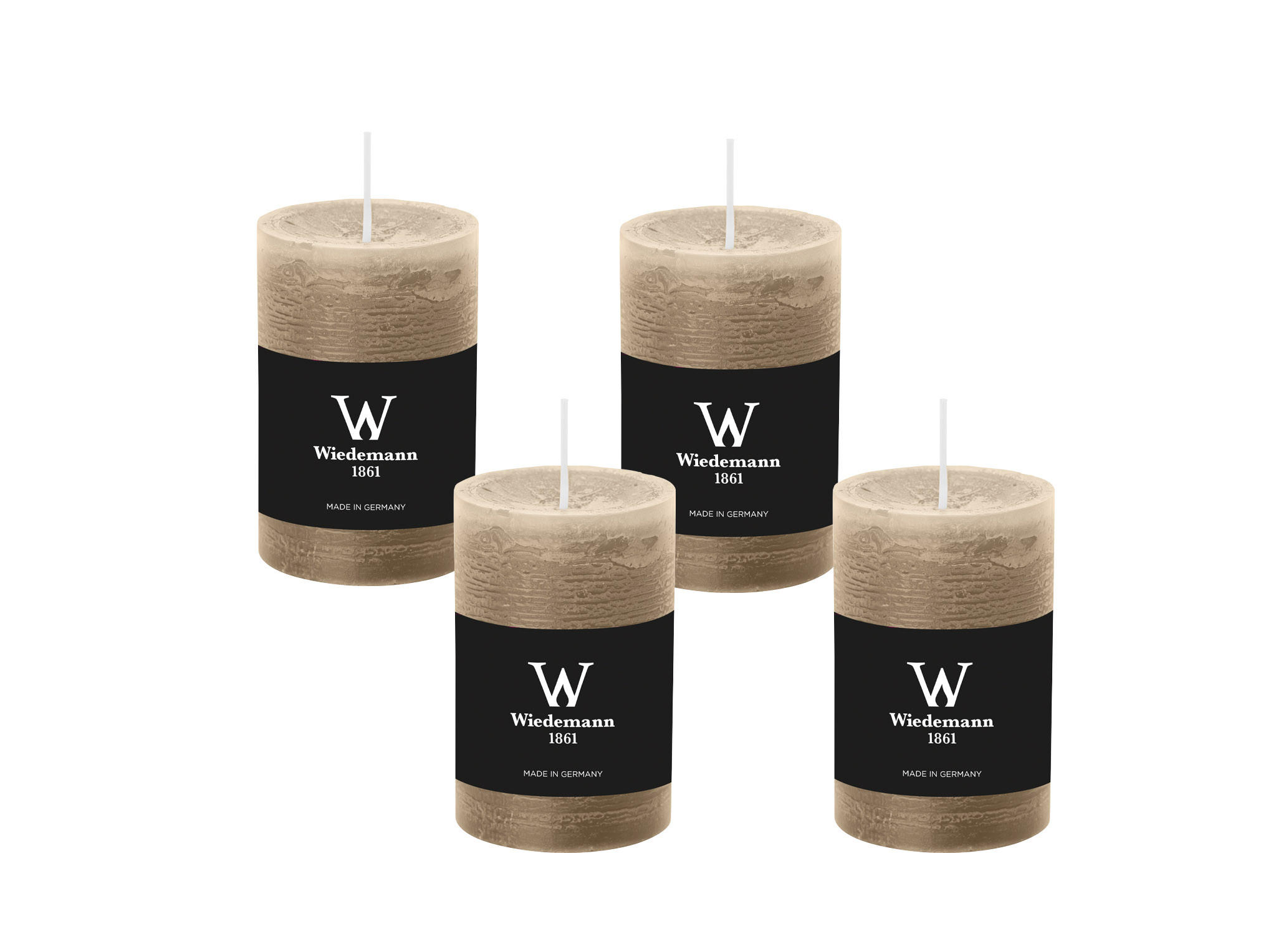STUMPENKERZE Rustik Schlamm, 100 x 68 mm, 4er Adventskerzen-Set - Schlammfarben, Paraffin (10cm) - Wiedemann Kerzen