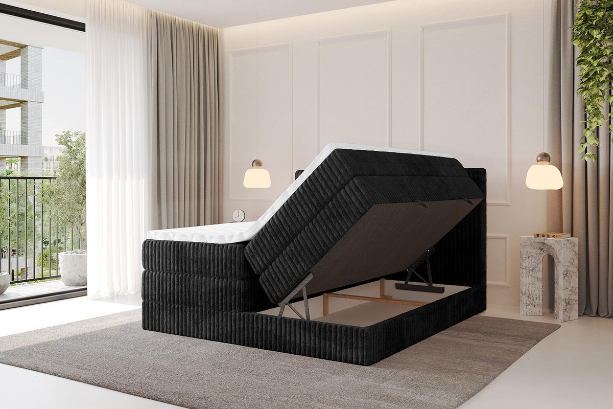 BOXSPRINGBETT mit Matratze H3|H4 und Lattenrost - TOLO KING 180x200 Cord - Schwarz - Schwarz, Holzwerkstoff (180/200cm) - ALTDECOR