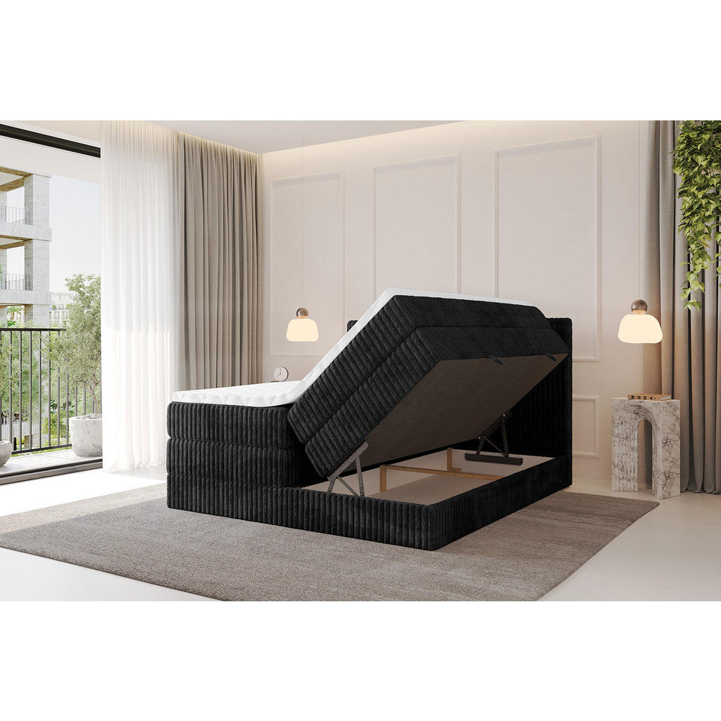 Thumbnail - Altdecor Boxspringbett, Schwarz, Holzwerkstoff, H3 + H4, Höhe ca. 38 cm, 140x200 cm, Schlafzimmer, Betten, Boxspringbett...