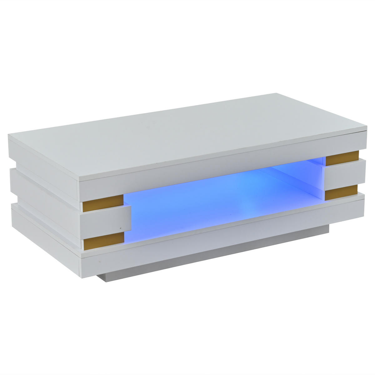 COUCHTISCH 100/50/35 cm weiß aus Spanplatte mit LED-Beleuchtung und offenem Stauraum - Weiß, Holzwerkstoff (100/50/35cm) - OKWISH