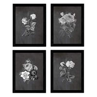 POSTER Set mit 4 Botanische Schwarz Hintergrund Rosen A3 Rahmenlos - Klar, Papier (29.7/3cm) - Nacnic
