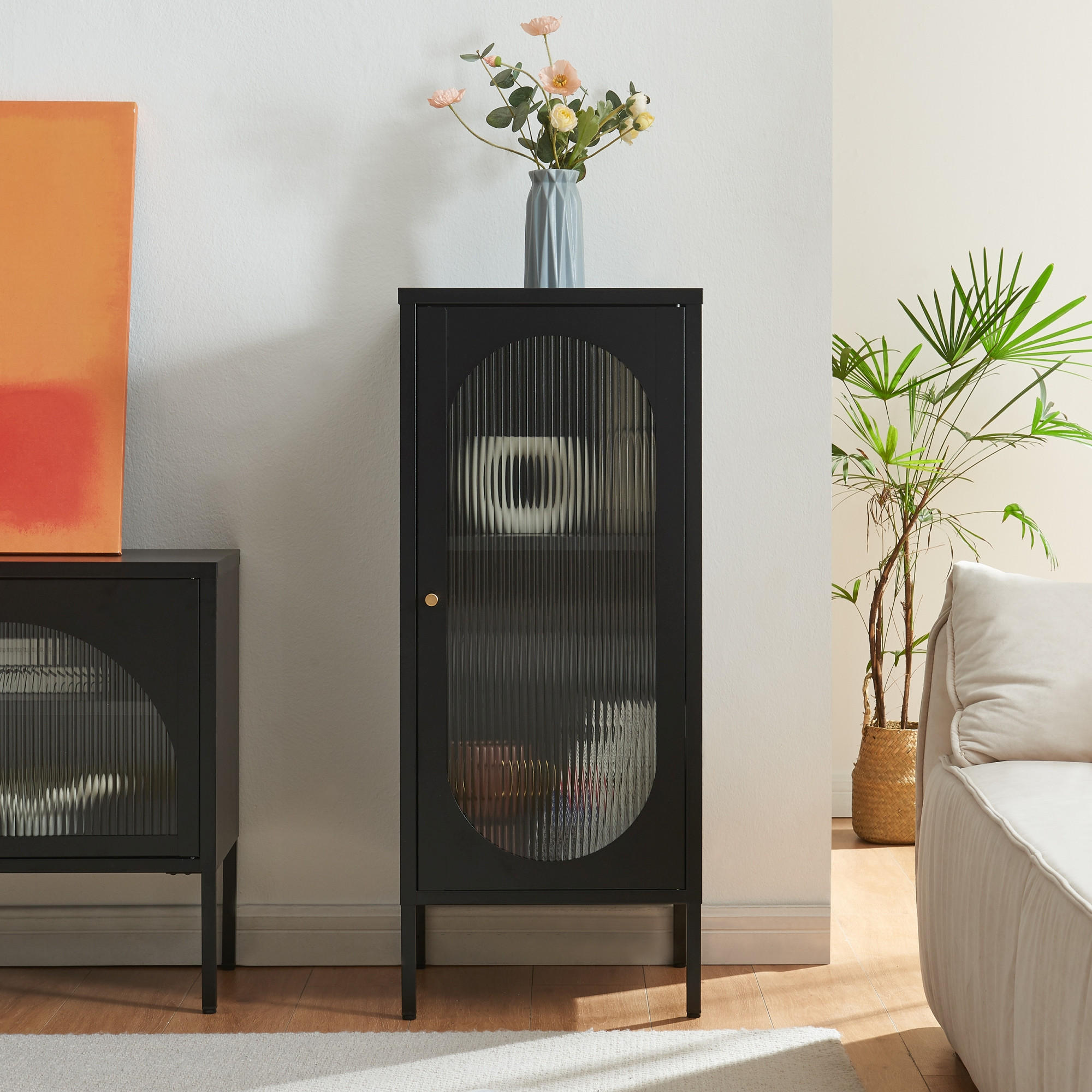 VITRINENSCHRANK Karlskrona - Schwarz, Glas/Metall (42.5/101.5/40cm) - [en.casa]