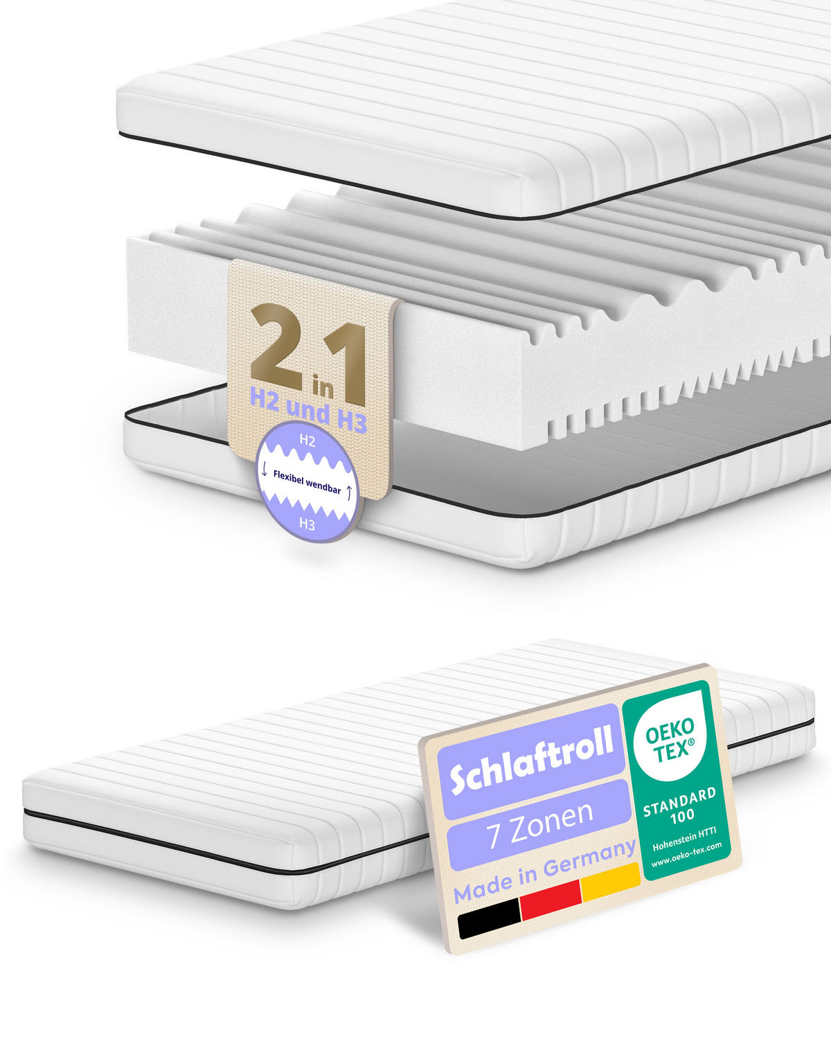 KALTSCHAUMMATRATZE 90x200 18 cm H3 für eine festere Unterstützung - Weiß, Textil (90/200cm) - Schlaftroll