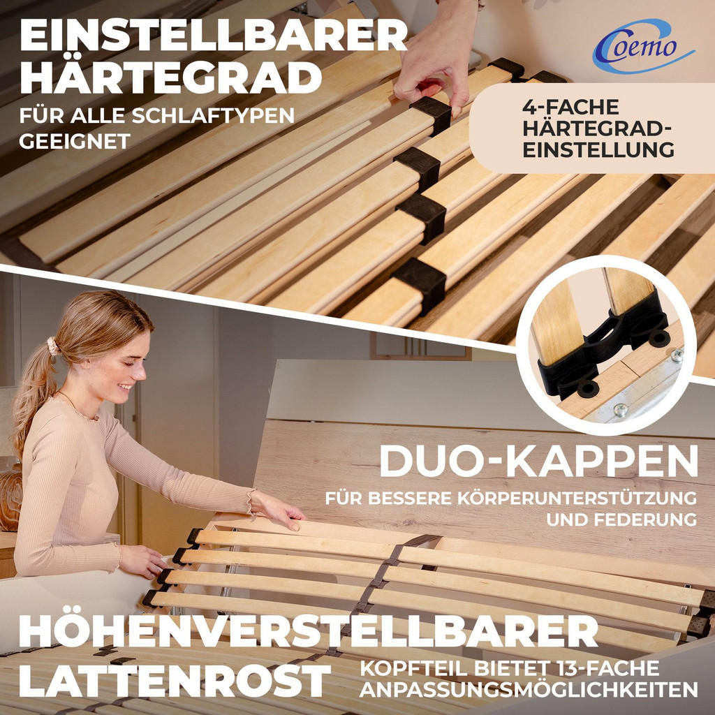 Thumbnail - Coemo Lattenrost, Natur, Holz, 140x220 cm, CE, Made in EU, verstellbar, Schlafzimmer, Lattenroste