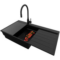 GRANITSPÜLE Sydney, 2-er set Alles Schwarz 90/50 cm 1 Becken + Küchenarmatur 40/38 cm + Ablauf-Set + Küchenzubehörset ab 60er Unterschrank - Schwarz, Kunststoff (90/20/50cm) - Primagran