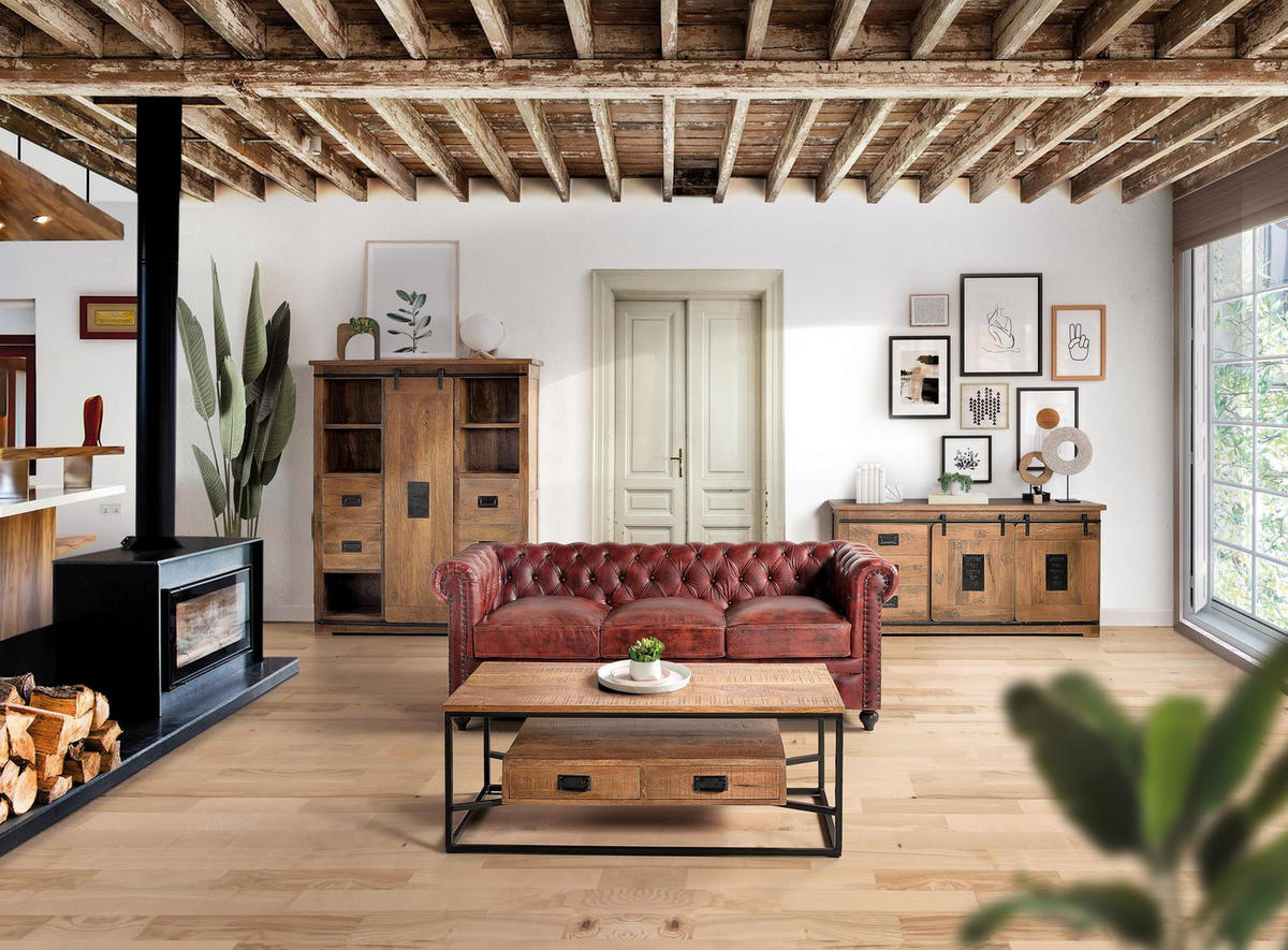 SOFA aus Leder und Metall - Braun, Fell (86/72/200cm) - Giner y Colomer