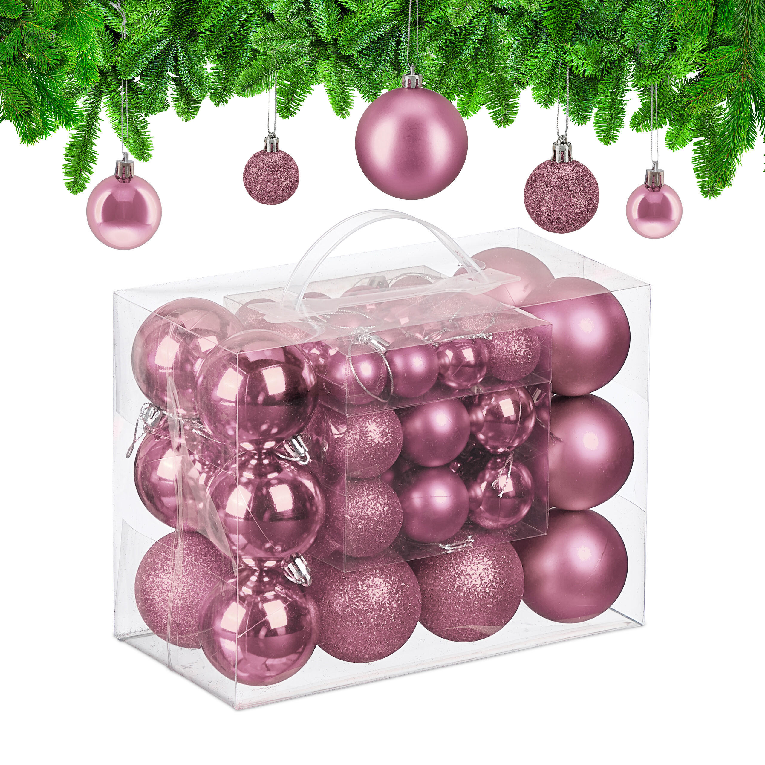 50XWEIHNACHTSKUGELN - Rosa, Kunststoff (6/7/6cm) - Relaxdays