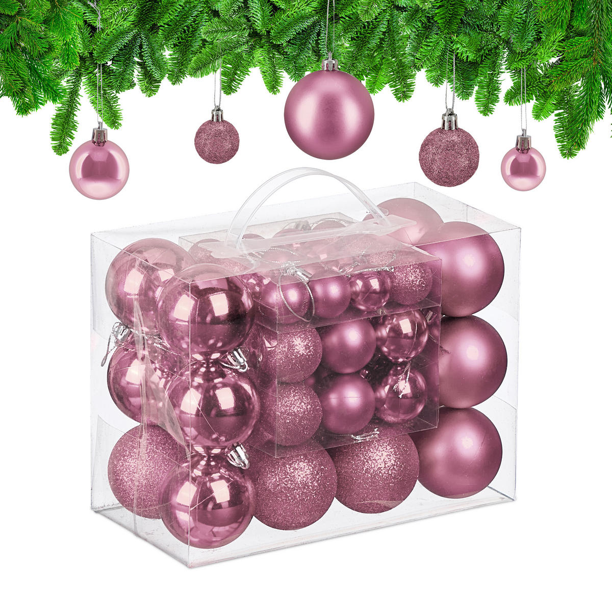 50XWEIHNACHTSKUGELN - Rosa, Kunststoff (6/7/6cm) - Relaxdays