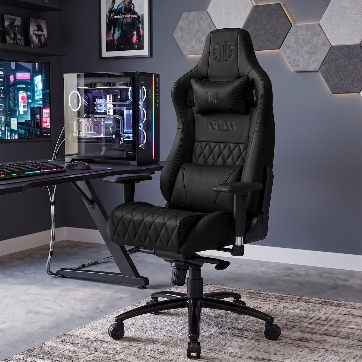 GAMINGSTUHL Echtleder schwarz - Schwarz, Leder/Metall (70/133/64cm) - CLP