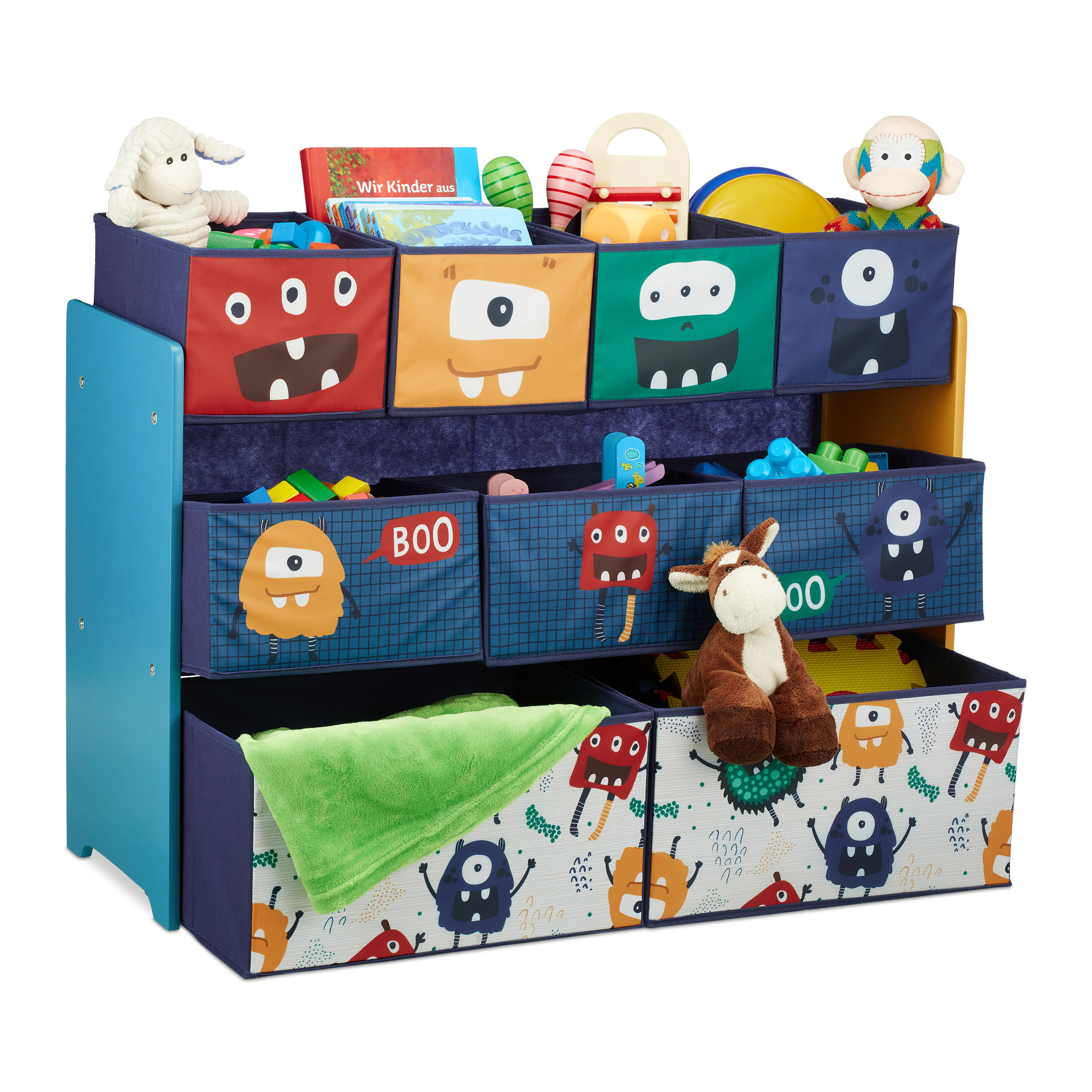 KINDERREGAL - Multicolor, Holzwerkstoff/Textil (92.5/70/30cm) - Relaxdays