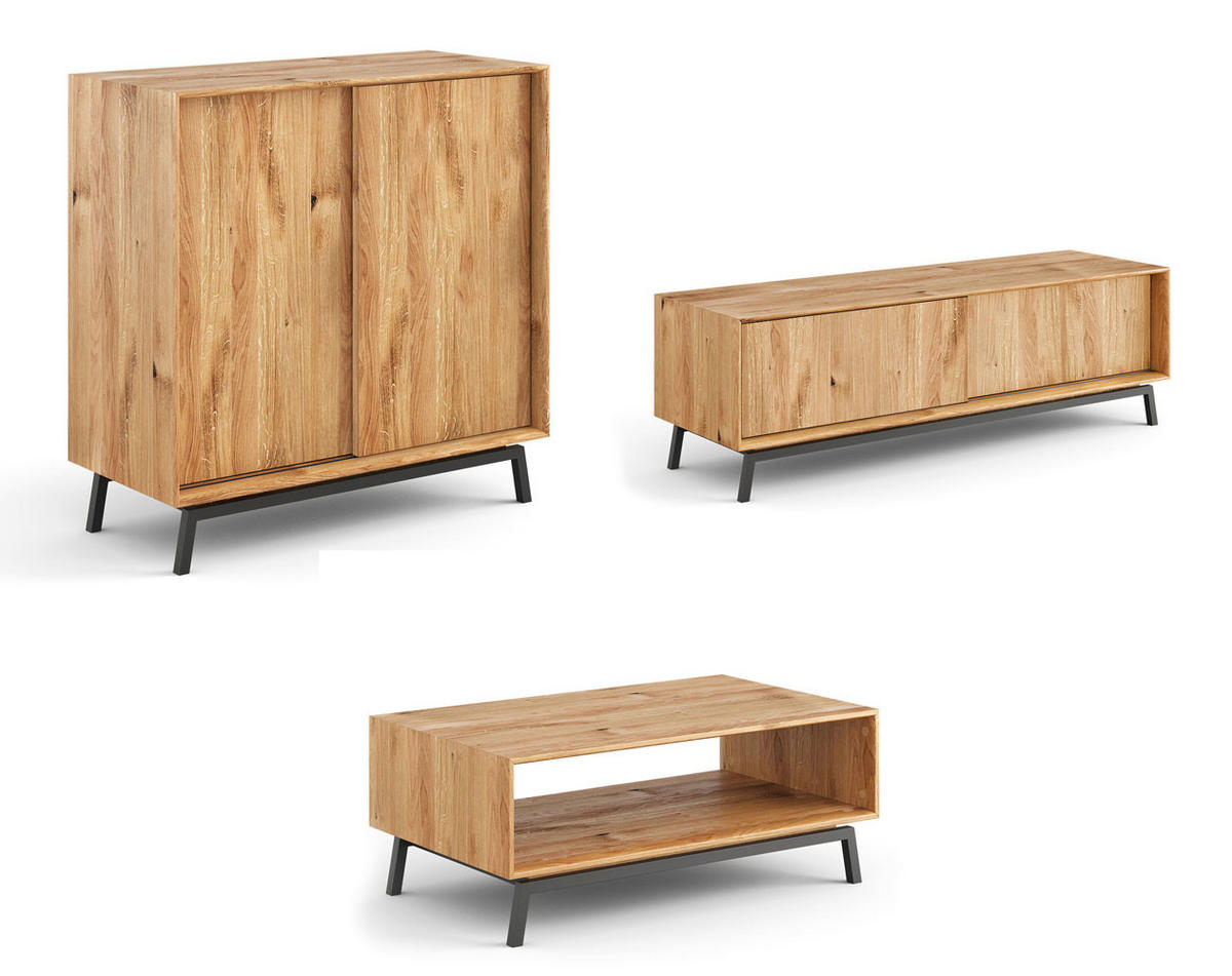 WOHNWAND 3er-Set Modern Loft Eiche Natur 402 / 60 / 101cm - Eichefarben/Schwarz, Holz/Metall (402/101/60cm) - Feldmann-Wohnen