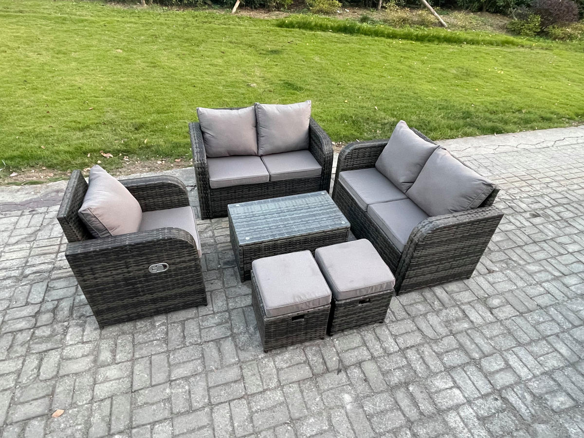 LOUNGESOFA-SET Polyrattan Dunkelgrau 7-Sitzer - Dunkelgrau, Metall - Fimous