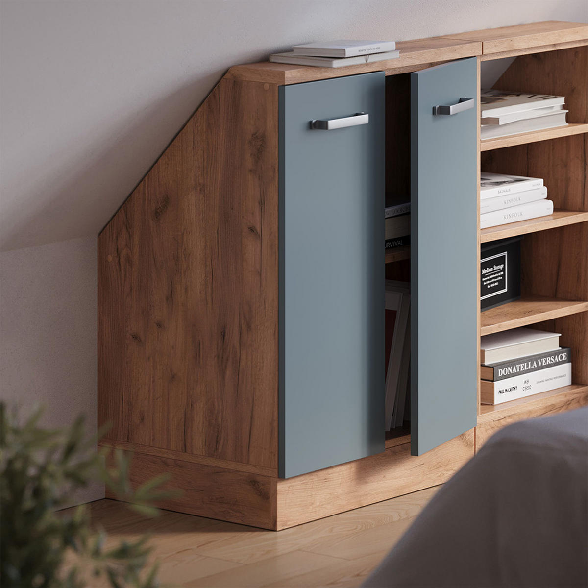 DACHSCHRÄGENSCHRANK Rion Blau-Grau mit 2 Türen - Blaugrau, Holzwerkstoff (60/81.6/46cm) - Vicco