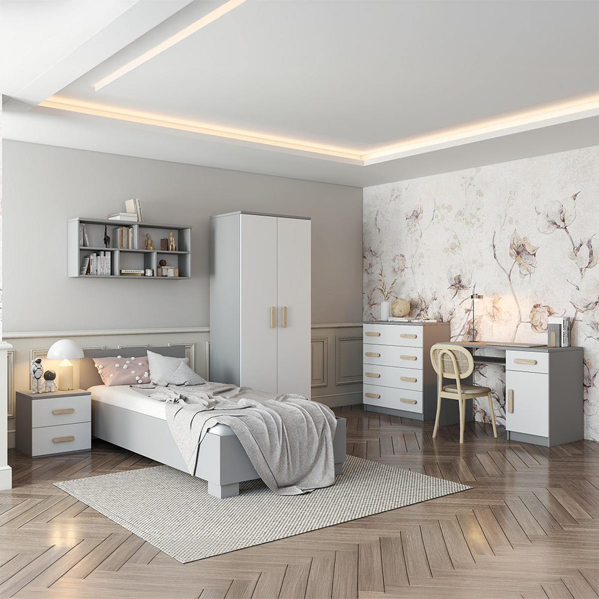 BETT 90×200 JONAS II 36 Grau/Grau - Grau, Holzwerkstoff - imoebel24