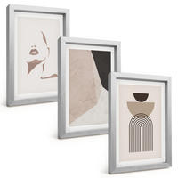 BILDER SET 3er Set - 20x30 cm Silberner Rahmen - Abstrakte Gesichtsformen - Silberfarben, Kunststoff (20/30cm) - TULUP