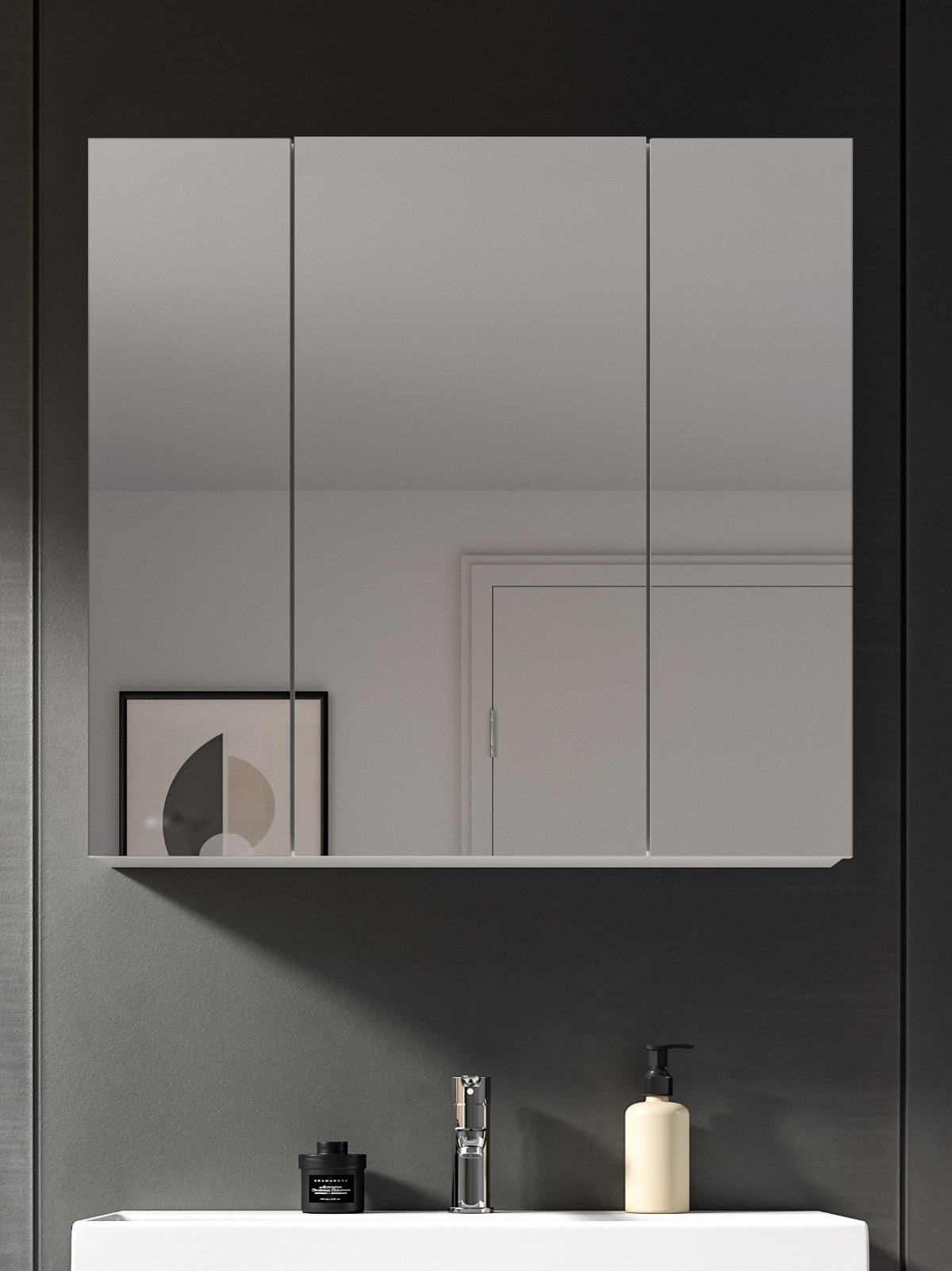 SPIEGELSCHRANK weiß 82 x 77 cm, Badschrank 3-türig mit Spiegel - Weiß, Glas/Holzwerkstoff (82/77/18cm) - Inn.Furn