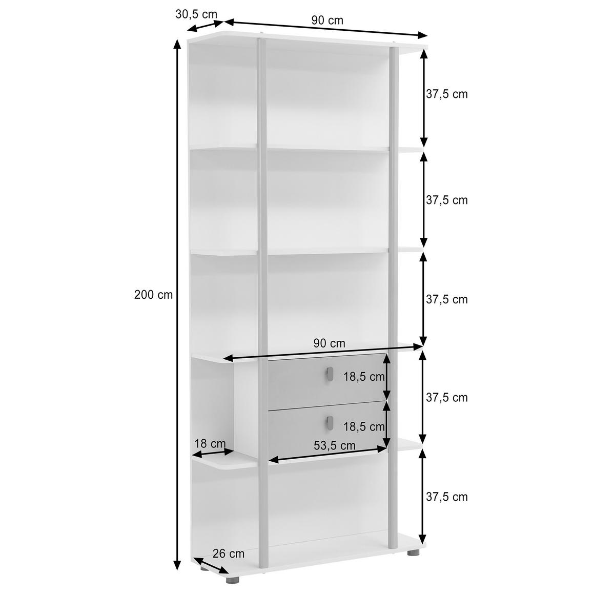 BÜCHERREGAL Boreo aus Metall mit 2 Schubladen, 90 cm, Kaschmir+Hellbraun - Kaschmir/Hellbraun, Metall (90/200/26cm) - Beautysofa